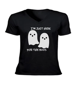 I'm Just Here for the Boos Unisex V Neck T-Shirt Funny spooky shirt Fall Hallowe - Picture 1 of 5