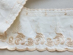 Light Beige & Off White Embroidered Cotton Trim /Sewing/Bridal/Crafts/4.25" Wide - Picture 1 of 12