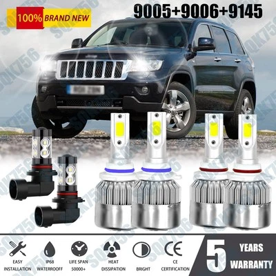 For Jeep Grand Cherokee 1999-2010 4-Side LED Headlight Bulbs Fog Light Kit 6000K - Image 1 of 4