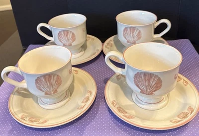 Juego de 4 tazas de té de café con patas SangoStone 3664 Coquille Seashells almeja Foto 1 de 4