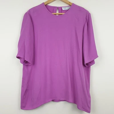 Jaeger Top Womens 38inch UK 14 Purple 100% Silk Ribbed Short Sleeve Minimalist - Image 1 of 4
