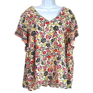 Blusa Cynthia Rowley Mujer Colorida Floral Manga Volantes Talla 2X Cottage Boho - Imagen 1 de 7