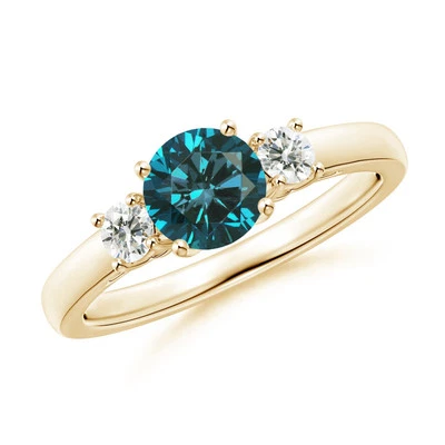Angara Round Enhanced Blue & White Diamond Ring in 14K Solid Gold (6MM) - Image 1 of 4