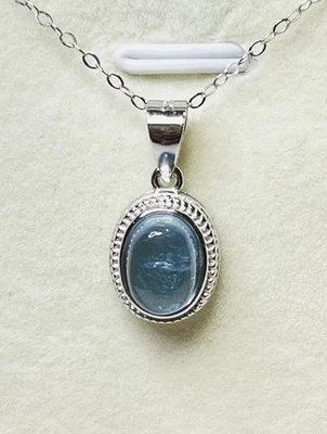 Delicado collar colgante de plata de ley 925 cabujón natural aguamarina azul Foto 1 de 4