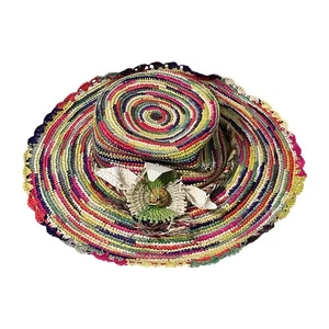 Genuine Ecuador Hat Multicolor Paja Toquilla Straw Sun Hat Handwoven Boho - Picture 1 of 6