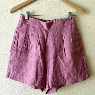 Madewell Clean Pull On Shorts 💯 Linen Hi Rise Pink Elastic Waist Women XXS - Image 1 of 4