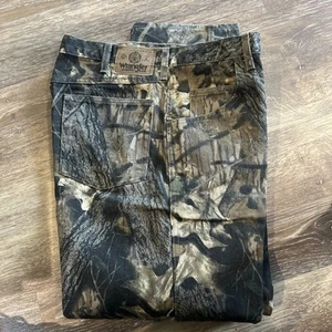 E5) VTG Wrangler 36 X 30 Mossy Oak Camo Double Knee Jeans Hunting Pants USA - Picture 1 of 3