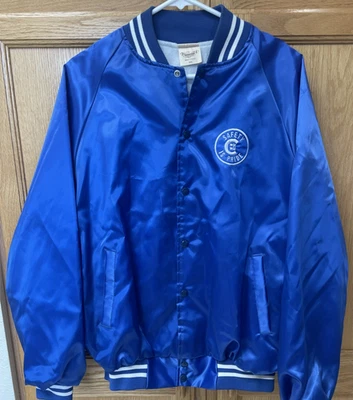 VTG Men's 2XL Satin Bomber Jacket Chicago City College Safety Royal Blue USA EUC - Image 1 of 4