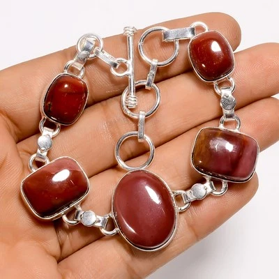 Natural Mookaite Gemstone 925 Silver Handmade Bracelet 6-8" ARB-1511 - Image 1 of 3
