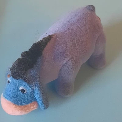 Vintage Winnie the Pooh Friendly Places Eeyore Figure Flocked 2.5" Mattel - Image 1 of 4