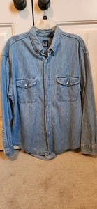 VINTAGE GAP BLUE Denim Long Sleeve Button Up Shirt-SZ LARGE MADE IN USA - Picture 1 of 12