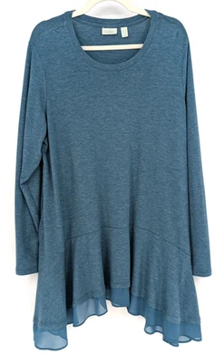 Top túnica asimétrica con ribete de gasa azul humo Lori Goldstein LOGO Lounge 1X Foto 1 de 4