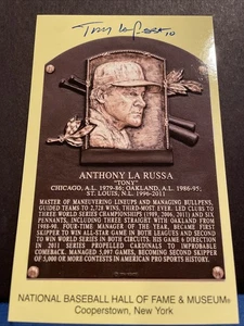 Tony LaRussa Signed Gold HOF Plaque Postcard Yellow Chicago Cubs Autograph JSA - Picture 1 of 4