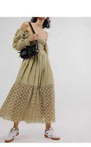 Free People Perfect Storm Boho Midi Dress in Green Small Bnwt - Picture 1 of 9