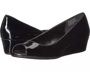 BANDOLINO Candra Peep Toe Dress Flexible Wedge Sandal Shoe Patent Black 9 New 4B - Picture 1 of 9