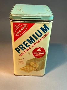 Vintage Cracker Tin - Nabisco Premium Saltines - 14 oz. - Blue Lid - Empty - Picture 1 of 14