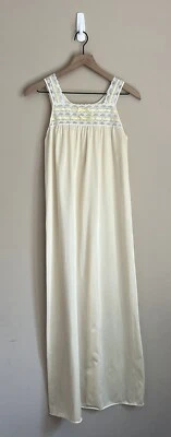 Vintage Gown Nightgown Nylon XS 0 2 Lace Yellow Long Maxi 70s 80s Lorraine - Image 1 of 4