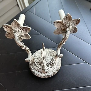 Vela de luz aplique de pared 2 brazos dorado blanco envejecido Art Nouveau - Imagen 1 de 7