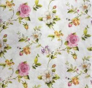 2 servilletas decorativas de papel impreso para decoupage - dos servilletas rosas flores - Imagen 1 de 8