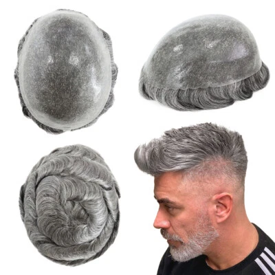 Mens Hair Replacement System All Poly Skin Toupee Knotted Wig Human Hairpieces - Image 1 of 4