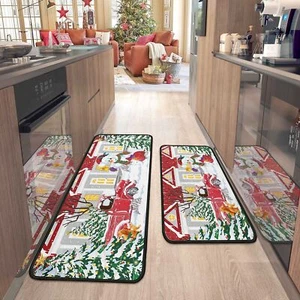 2 Pcs Christmas Kitchen Rugs and Mats for Floor Non-Slip Backing Mat Merry Ch... - Picture 1 of 9