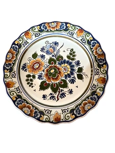Antiguo Plato de Pared Floral Policromado Delft 9" Holanda Pintado a Mano Marcado 22 - Imagen 1 de 10