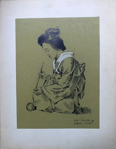 STUCK (?) - Japanische Frau (Japan 1936). Handsignierte Zeichnung. - Picture 1 of 2