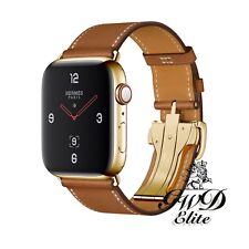 Series 6 Hermes Apple Watch Single Tour Fauve Deployment 24K Gold Plated 44mm