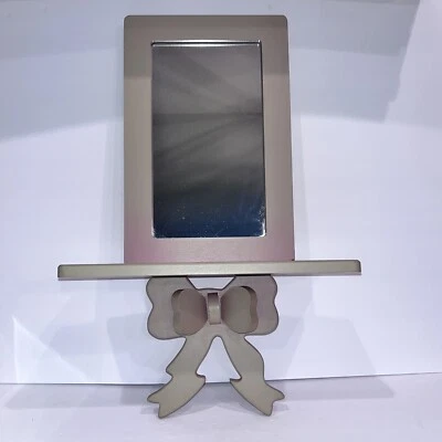 VTG Wooden Wall Mirror w/ Decorative Bow Shelf Country Cottage Granny PAINTABLE - Image 1 of 4