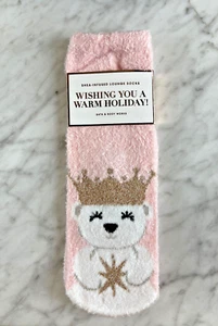 Bath & Body Works Shea Infused Socks Royal Polar Bear Gold Crown Pink Christmas - Picture 1 of 2