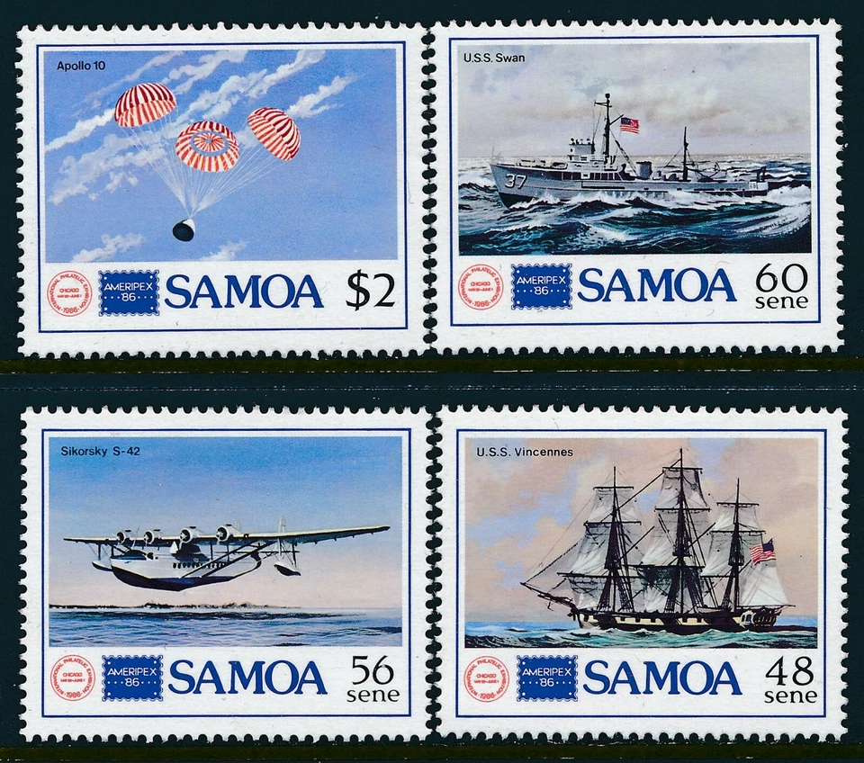 1986 SAMOA AMERIPEX '86 SELO SHOW CONJUNTO DE 4 PERFEITO ESTADO, SEM MARCA DE CHARNEIRA - Imagem 1 de 1
