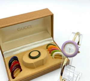 Gucci Change Bezel 12 Colors White / Gold Dial Ladies Watch Boxed On Working - Picture 1 of 7