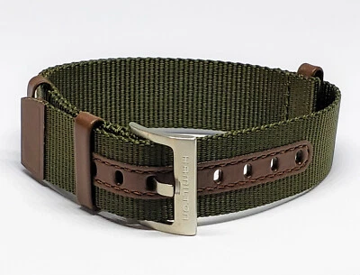 Original Hamilton Khaki Field 20mm Brown / Green Nylon Watch Band Strap H694290 - Image 1 of 3