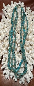 DK NATURAL TURQUOISE NUGGETS THREE STRAND  & STERLING 925 ARTISAN NECKLACE - Picture 1 of 10
