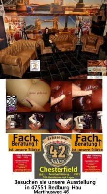 Chesterfield Classik   3+2+1 Echtes Rinder Aniline Leder E1000 Chestnut Vintage - Bild 1 von 4