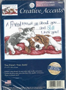 Counted Cross Stitch Kit-Creative Accents-True Friend-7" x 5"-Dog & Cat - Bild 1 von 1