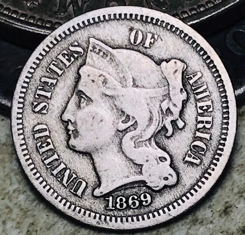 1869 Three Cent Nickel Piece 3C Ungraded Circulated Choice US Type Coin CC18262 Cover