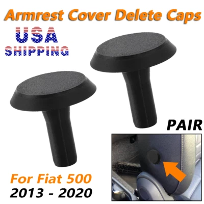 Black For Fiat 500 Armrest Cover Caps Pair Set 2013-2020 Replacement 2015 16 US - Image 1 of 4