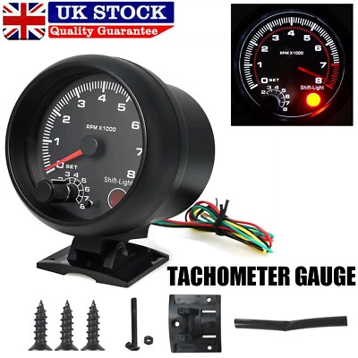 3.75'' Red LED Car Tachometer Gauge Shift Light Rev Counter 0-8000RPM Meter 2025 - Image 1 of 4