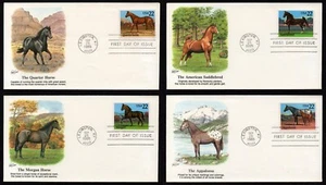 USA, SCOTT # 2155-2158, SET OF 4 FLEETWOOD FDC COVERS 1985 HORSES, APPALOOSA ETC - Picture 1 of 9