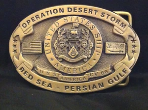 USS America Custom made Navy Belt Buckle CVN-66 (Solid Brass) Gold - Picture 1 of 10