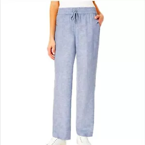 Jones NY Pants Med Chambray Blue Thick Linen Pull on Wide Leg Pant - Picture 1 of 14