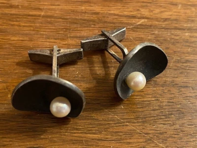 GEMELOS VINTAGE LEWITTES MCM PLATA ESTERLINA Y PERLAS Foto 1 de 4