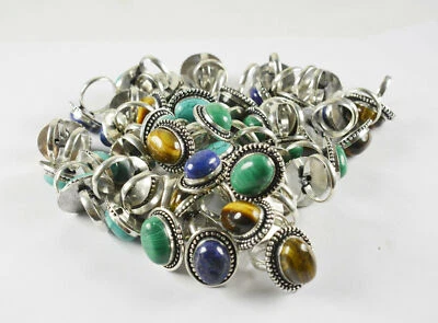 Lote de anillos de moda enchapados en plata de ley 925 con ojo de tigre y mezcla de piedras preciosas Foto 1 de 2