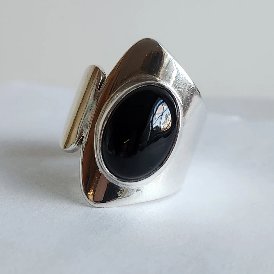 ATI Sterling Silver Black Onyx Statement Ring | Wrap Around Band | Size 7.5 | 12 - Image 1 of 4
