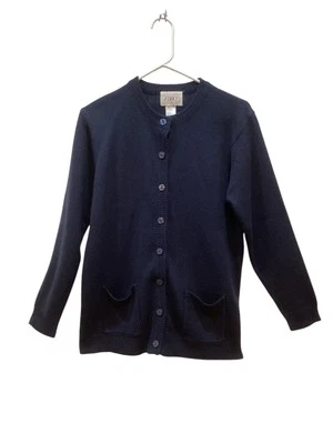 Винтажный кардиган Jenny размер L темно-синий свитер акриловый зигзагообразный стежок отделка карманы - Изображение 1 из 4
