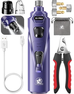 LOPSIC S5 PRO MOLINILLO DE UÑAS PARA PERROS RECORTADOR, CUIDADO DE UÑAS, 2 LUCES LED, 2 VELOCIDADES, AZUL Foto 1 de 4
