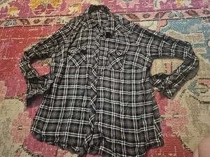 Torrid Womens size 2 Plus black white plaid button up long sleeve shirt top - Picture 1 of 4
