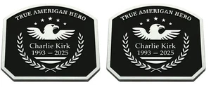 2pcs Charlie Kirk True American Hero Emblem Badges 3D Sticker Decal Black Chrome - Picture 1 of 6