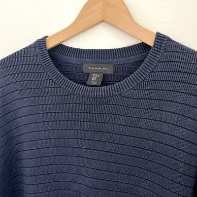 NUEVO CON ETIQUETAS TAHARI Suéter Para Hombres Talla XL Azul Marino Algodón Acanalado Cuello Redondo Pullover Foto 1 de 4